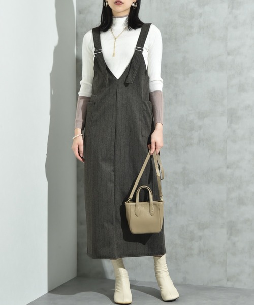 INTERPLANET（インタープラネット）の「ウール見えカットカルゼジャンスカ（ジャンパースカート・レディース・グレー/ブラウン・FREE）」の3枚目の写真