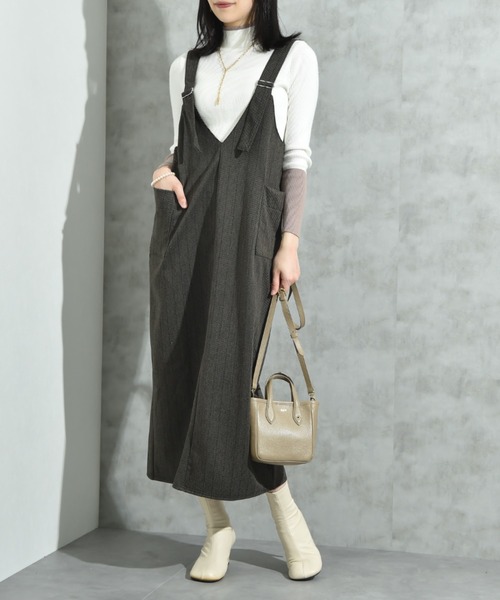 INTERPLANET（インタープラネット）の「ウール見えカットカルゼジャンスカ（ジャンパースカート・レディース・グレー/ブラウン・FREE）」の6枚目の写真