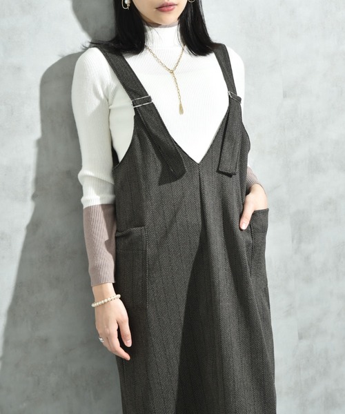 INTERPLANET（インタープラネット）の「ウール見えカットカルゼジャンスカ（ジャンパースカート・レディース・グレー/ブラウン・FREE）」の7枚目の写真