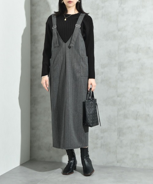 INTERPLANET（インタープラネット）の「ウール見えカットカルゼジャンスカ（ジャンパースカート・レディース・グレー/ブラウン・FREE）」の10枚目の写真