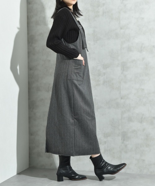 INTERPLANET（インタープラネット）の「ウール見えカットカルゼジャンスカ（ジャンパースカート・レディース・グレー/ブラウン・FREE）」の13枚目の写真