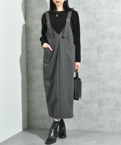 INTERPLANET（インタープラネット）の「ウール見えカットカルゼジャンスカ（ジャンパースカート・レディース・グレー/ブラウン・FREE）」の14枚目の写真