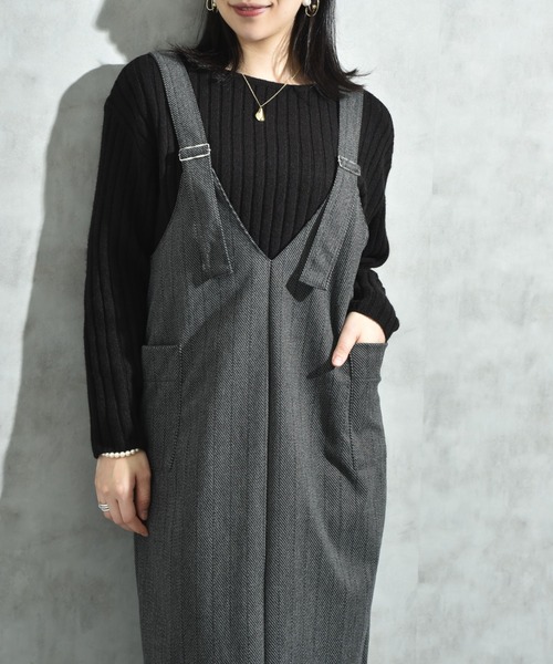 INTERPLANET（インタープラネット）の「ウール見えカットカルゼジャンスカ（ジャンパースカート・レディース・グレー/ブラウン・FREE）」の15枚目の写真