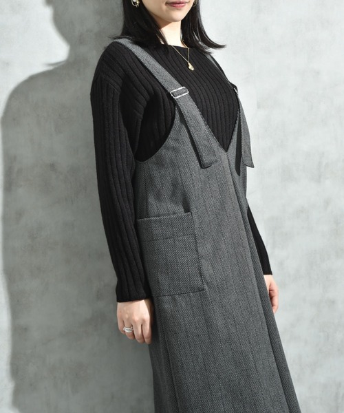 INTERPLANET（インタープラネット）の「ウール見えカットカルゼジャンスカ（ジャンパースカート・レディース・グレー/ブラウン・FREE）」の16枚目の写真