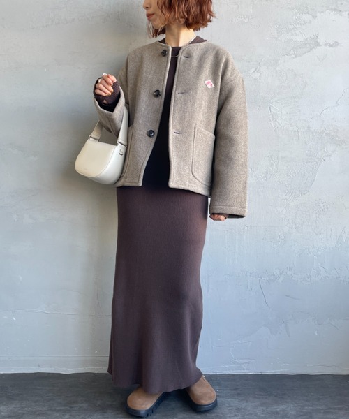 DANTON/ダントン] ウールライトパイル ノーカラージャケット（ノー