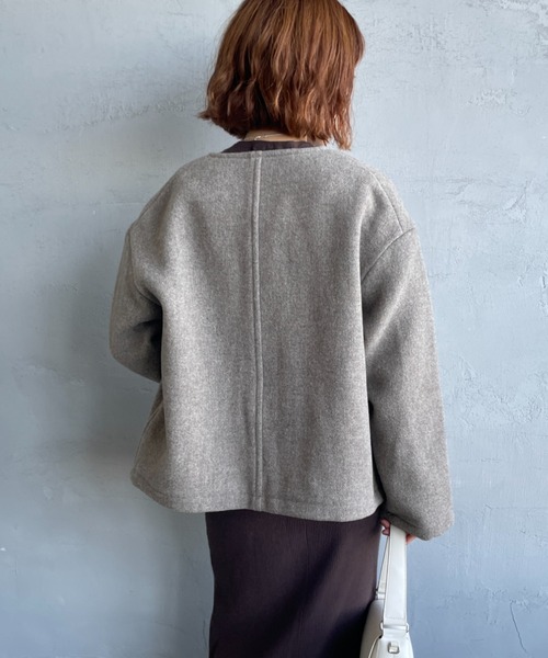 【専用】✨ ダントン ノーカラージャケット 42 XL グレー ウールジャケット Danton（ダントン） ノーカラージャケット 42 グレー レディース