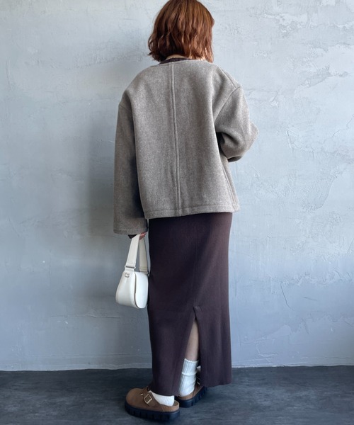 DANTON ウールライトパイル ノーカラージャケット　ウールコート DANTON/ダントン] ウールライトパイル ノーカラージャケット（ノー