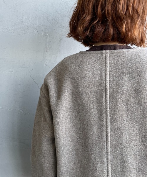 DANTON ダントン ウールライトパイル　ノーカラー　ジャケット　ロウベージュ DANTON/ダントン] ウールライトパイル ノーカラージャケット（ノー