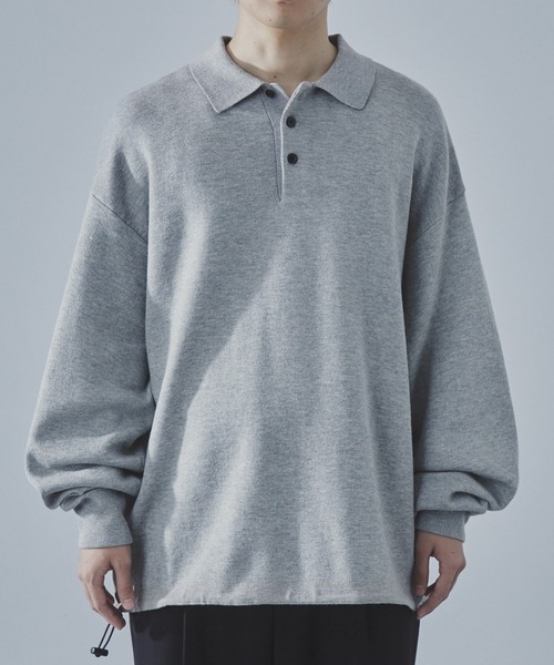SLICK（スリック）の「【SLICK/スリック】Sweat Like Knit Drawstring Polo/スウェットライクドロストポロニット / ダブルフェイス（ニット/セーター・メンズ・ヘザーグレー/ブラック/ブラウン・1/2/3）」の10枚目の写真