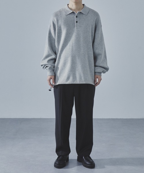 SLICK（スリック）の「【SLICK/スリック】Sweat Like Knit Drawstring Polo/スウェットライクドロストポロニット / ダブルフェイス（ニット/セーター・メンズ・ヘザーグレー/ブラック/ブラウン・1/2/3）」の14枚目の写真