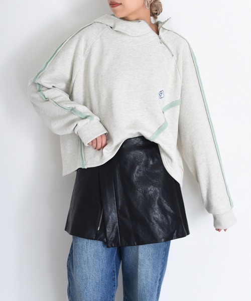 Eimee Law（エイミーロウ）の「配色ボアスウェット ジップフーディ（パーカー・レディース・ライトグレー/オートミール/ネイビー・FREE）」の21枚目の写真