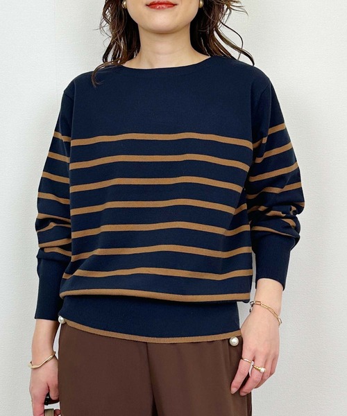 Lo-Fi（ローファイ）の「【WASHABLE】ストレッチラウンドネックセーター（ニット/セーター・レディース・ネイビー/アイボリー/ブラック・M）」の3枚目の写真