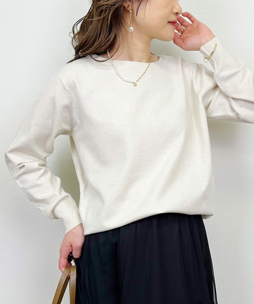 Lo-Fi（ローファイ）の「【WASHABLE】ストレッチラウンドネックセーター（ニット/セーター・レディース・ネイビー/アイボリー/ブラック・M）」の2枚目の写真