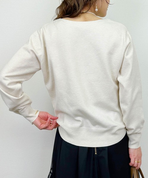 Lo-Fi（ローファイ）の「【WASHABLE】ストレッチラウンドネックセーター（ニット/セーター・レディース・ネイビー/アイボリー/ブラック・M）」の6枚目の写真