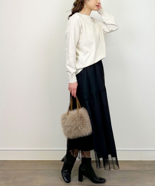 Lo-Fi（ローファイ）の「【WASHABLE】ストレッチラウンドネックセーター（ニット/セーター・レディース・ネイビー/アイボリー/ブラック・M）」の9枚目の写真