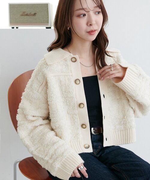 ツイードライク衿付きニットジャケット（ニット/セーター）｜DISCOAT