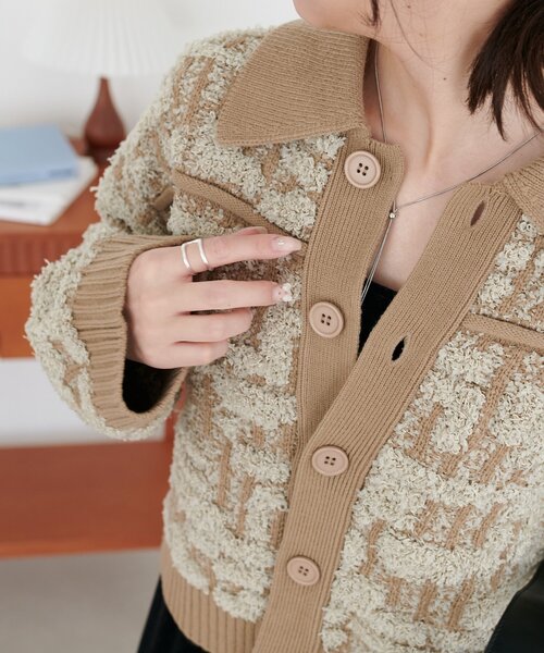 セール】ツイードライク衿付きニットジャケット（ニット/セーター