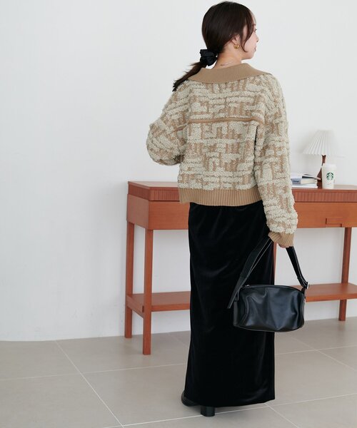 デイジーリン　ベージュ ニット風 コート ポケット付き 手洗い可能》TORRAZZO DONNAツイードニットジャケット/le.coeur blanc