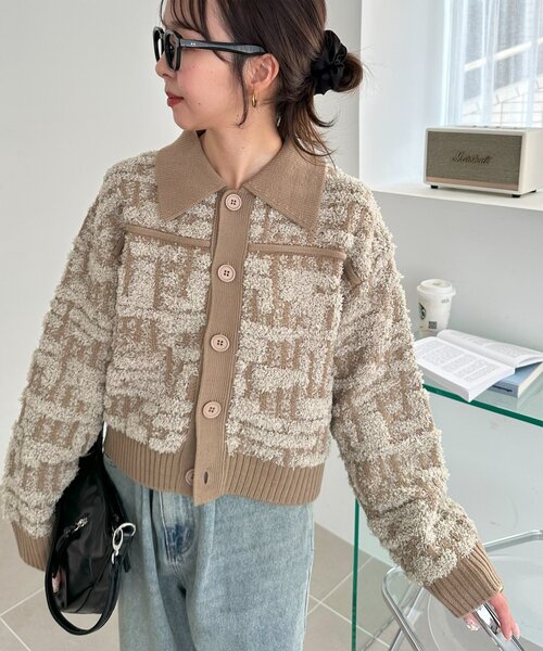 セール】ツイードライク衿付きニットジャケット（ニット/セーター