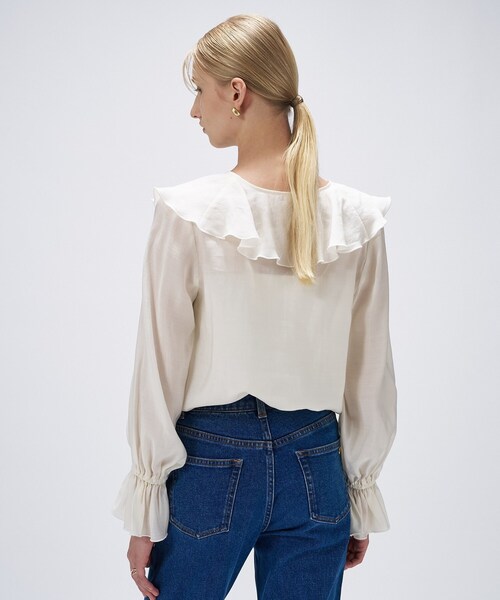 cloenc(クロエンス)の「【手洗い可】ラッフルフリルブラウス(シャツ/ブラウス・レディース・オフホワイト/ブラウン系/サンドベージュ・02)」の7枚目の写真