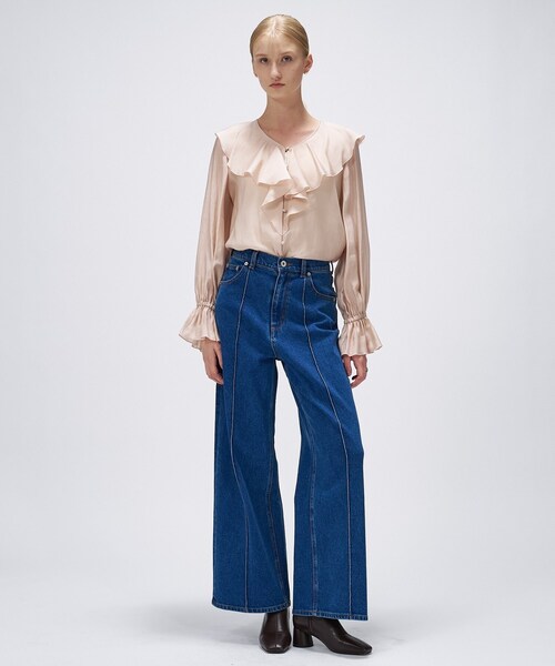 cloenc(クロエンス)の「【手洗い可】ラッフルフリルブラウス(シャツ/ブラウス・レディース・オフホワイト/ブラウン系/サンドベージュ・02)」の9枚目の写真