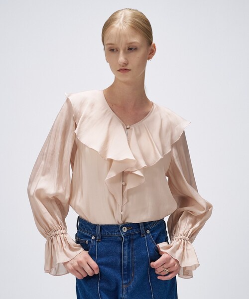 cloenc(クロエンス)の「【手洗い可】ラッフルフリルブラウス(シャツ/ブラウス・レディース・オフホワイト/ブラウン系/サンドベージュ・02)」の10枚目の写真