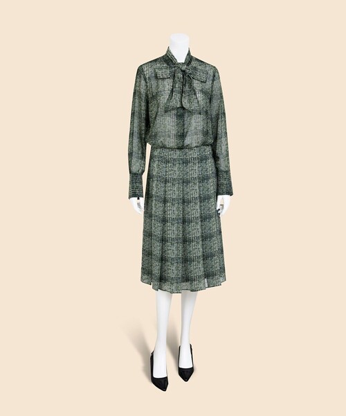 BROOKS BROTHERS（ブルックスブラザーズ）の「ポリエステルジョーゼット　ツイードファブリックプリント　ボウブラウス（シャツ/ブラウス・レディース・グリーン・LARGE/X-SMALL/SMALL/MEDIUM）」の3枚目の写真