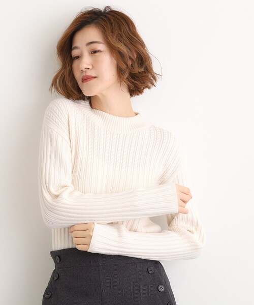 grove（グローブ）の「【毛玉軽減／洗える】ミニケーブルニット（ニット/セーター・レディース・ライトグレー系9/グリーン/パープル/オフホワイト/ブラック・02/03/01/04/05）」の2枚目の写真