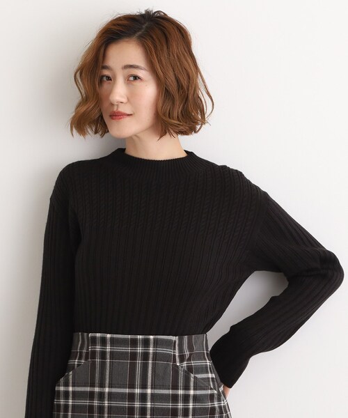 grove（グローブ）の「【毛玉軽減／洗える】ミニケーブルニット（ニット/セーター・レディース・ライトグレー系9/グリーン/パープル/オフホワイト/ブラック・02/03/01/04/05）」の7枚目の写真