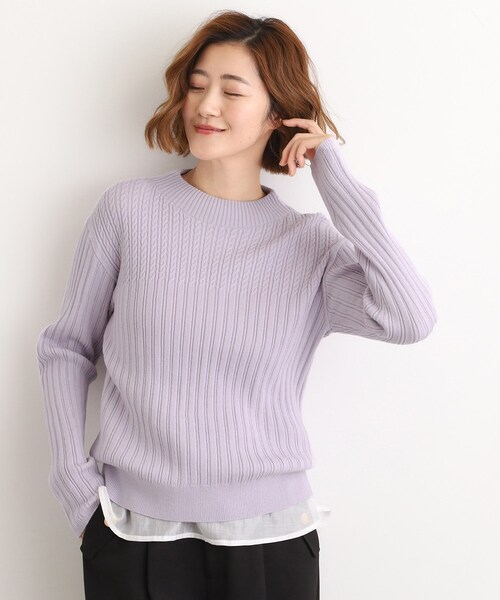 grove（グローブ）の「【毛玉軽減／洗える】ミニケーブルニット（ニット/セーター・レディース・ライトグレー系9/グリーン/パープル/オフホワイト/ブラック・02/03/01/04/05）」の16枚目の写真