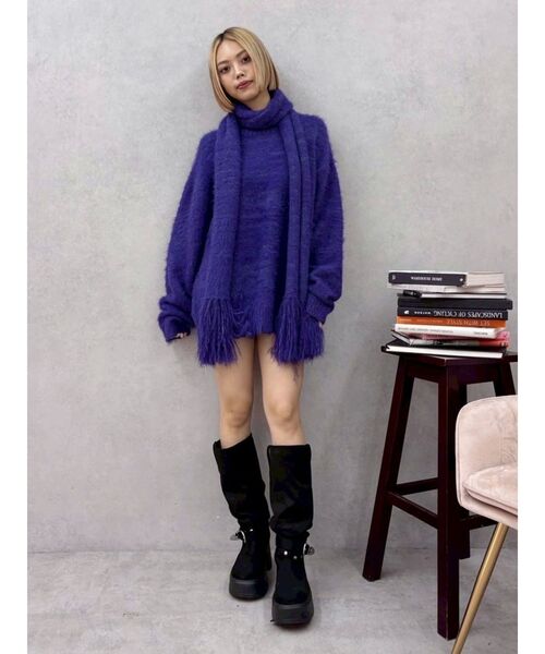 EVRIS（エヴリス）の「マフラーSETシャギーニットトップス（ニット/セーター・レディース・パープル/その他1/ブラック・FREE）」の7枚目の写真