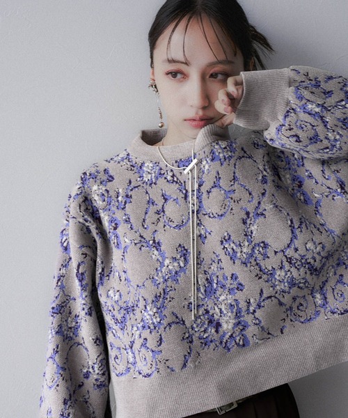 HARE（ハレ）の「モールダマスクガラニットプルオーバー(HARE)（ニット/セーター・レディース・ブラック/ボルドー/ブルー/グレー・FREE）」の3枚目の写真