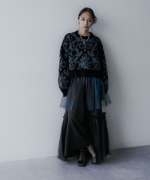 HARE（ハレ）の「モールダマスクガラニットプルオーバー(HARE)（ニット/セーター・レディース・ブラック/ボルドー/ブルー/グレー・FREE）」の7枚目の写真