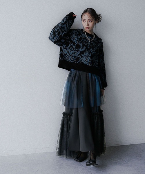 HARE（ハレ）の「モールダマスクガラニットプルオーバー(HARE)（ニット/セーター・レディース・ブラック/ボルドー/ブルー/グレー・FREE）」の8枚目の写真