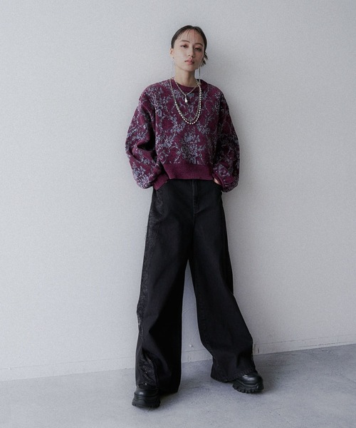 HARE（ハレ）の「モールダマスクガラニットプルオーバー(HARE)（ニット/セーター・レディース・ブラック/ボルドー/ブルー/グレー・FREE）」の10枚目の写真