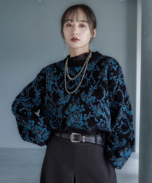 HARE（ハレ）の「モールダマスクガラニットプルオーバー(HARE)（ニット/セーター・レディース・ブラック/ボルドー/ブルー/グレー・FREE）」の13枚目の写真