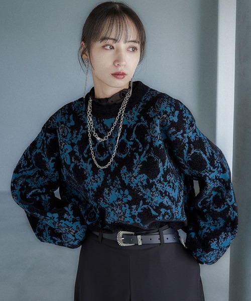 HARE（ハレ）の「モールダマスクガラニットプルオーバー(HARE)（ニット/セーター・レディース・ブラック/ボルドー/ブルー/グレー・FREE）」の14枚目の写真