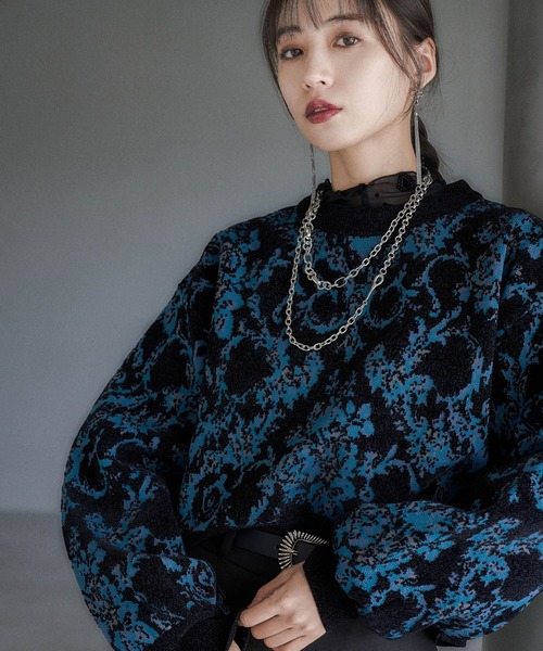 HARE（ハレ）の「モールダマスクガラニットプルオーバー(HARE)（ニット/セーター・レディース・ブラック/ボルドー/ブルー/グレー・FREE）」の16枚目の写真