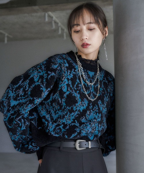 HARE（ハレ）の「モールダマスクガラニットプルオーバー(HARE)（ニット/セーター・レディース・ブラック/ボルドー/ブルー/グレー・FREE）」の17枚目の写真