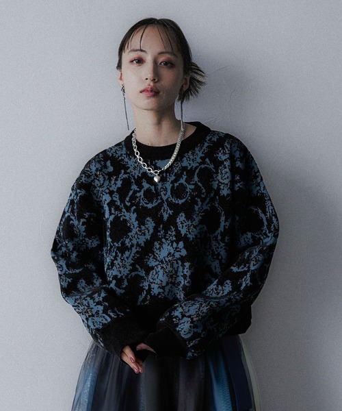 HARE（ハレ）の「モールダマスクガラニットプルオーバー(HARE)（ニット/セーター・レディース・ブラック/ボルドー/ブルー/グレー・FREE）」の18枚目の写真