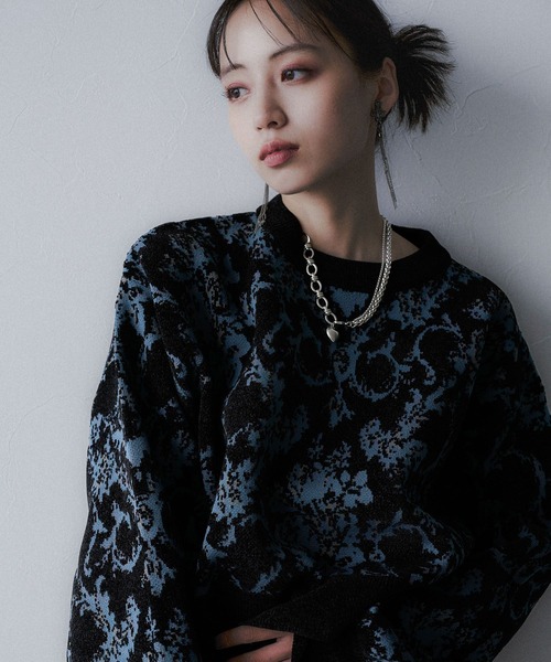 HARE（ハレ）の「モールダマスクガラニットプルオーバー(HARE)（ニット/セーター・レディース・ブラック/ボルドー/ブルー/グレー・FREE）」の20枚目の写真