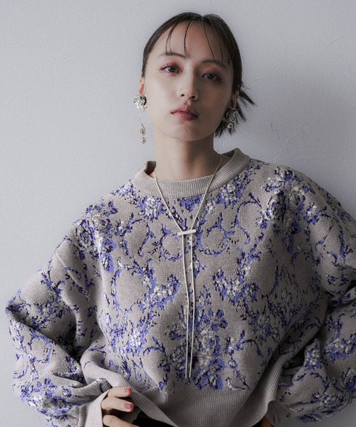 HARE（ハレ）の「モールダマスクガラニットプルオーバー(HARE)（ニット/セーター・レディース・ブラック/ボルドー/ブルー/グレー・FREE）」の22枚目の写真