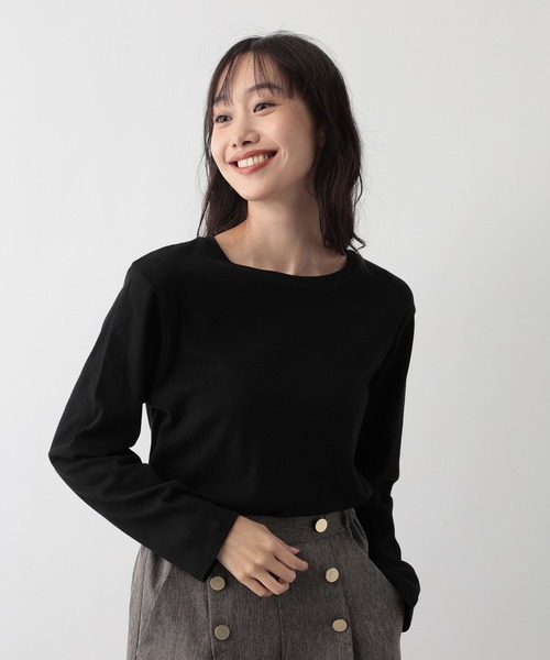 FOUND GOOD（ファウンドグッド）の「あったか綿クルーロンT（Tシャツ/カットソー・レディース・ホワイト系5/ブルー系2/グレー系/ブラック/ベージュ/グレー系8・M/L/S）」の2枚目の写真