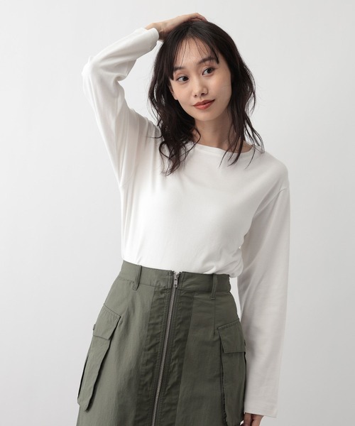 FOUND GOOD（ファウンドグッド）の「あったか綿クルーロンT（Tシャツ/カットソー・レディース・ホワイト系5/ブルー系2/グレー系/ブラック/ベージュ/グレー系8・M/L/S）」の9枚目の写真