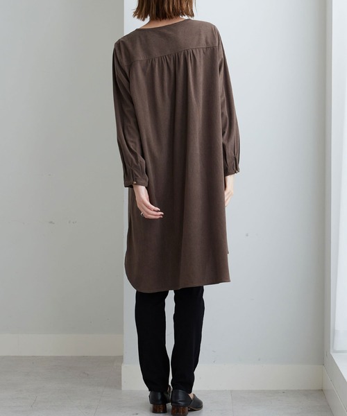 マドモアゼルノンノン　コーデュロイ　ワンピース　ピンタック　ブラウン　茶 セール】コーデュロイ素材ピンタック使いワンピース（ワンピース