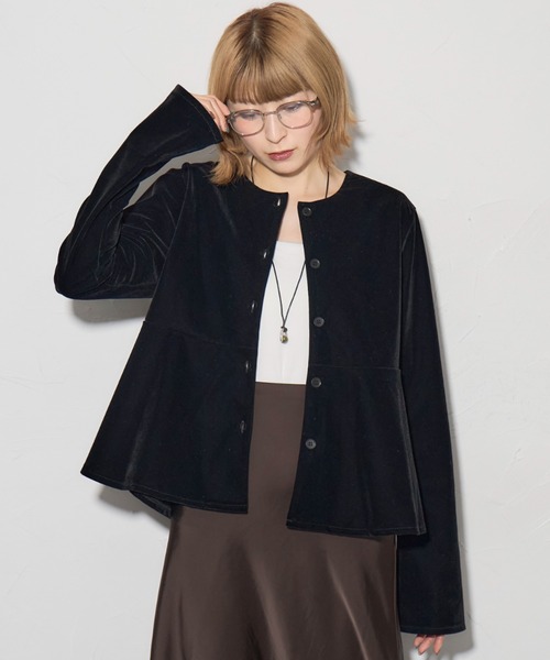 【GIORGIO ARMANI】黒 ベロア ロングカーディガン　レディース セール】ベロアペプラムカーディガン（カーディガン/ボレロ）｜leimn