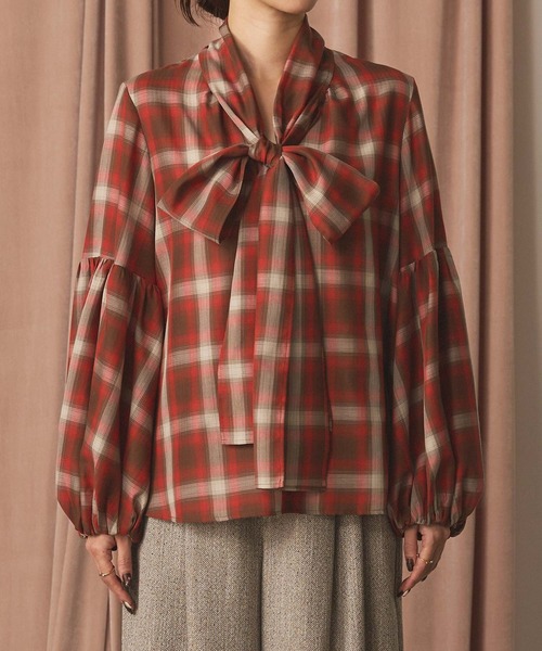 Gready Brilliant（グレディブリリアン）の「チェックボウパフブラウス（シャツ/ブラウス・レディース・ブラック×ホワイト/ブラウン系その他・38）」の14枚目の写真