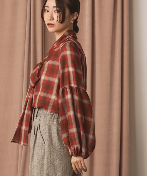 Gready Brilliant（グレディブリリアン）の「チェックボウパフブラウス（シャツ/ブラウス・レディース・ブラック×ホワイト/ブラウン系その他・38）」の7枚目の写真
