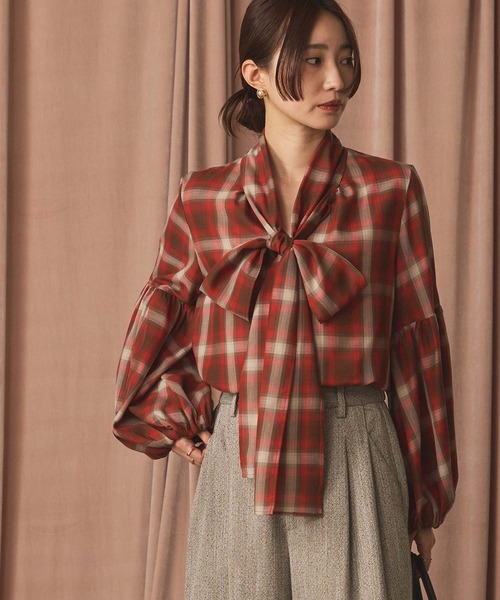 Gready Brilliant（グレディブリリアン）の「チェックボウパフブラウス（シャツ/ブラウス・レディース・ブラック×ホワイト/ブラウン系その他・38）」の9枚目の写真
