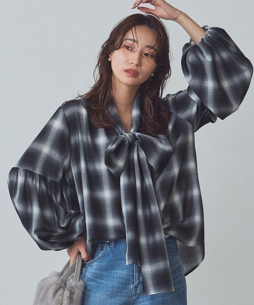 Gready Brilliant（グレディブリリアン）の「チェックボウパフブラウス（シャツ/ブラウス・レディース・ブラック×ホワイト/ブラウン系その他・38）」の18枚目の写真
